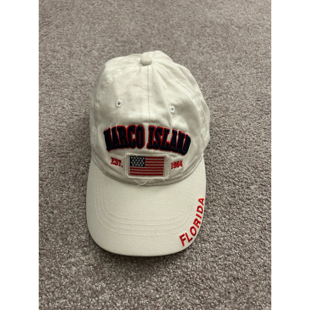 VTG Alvin's Island Marco Island Hat Unisex OSFA White Good Florida USA Flag Cap